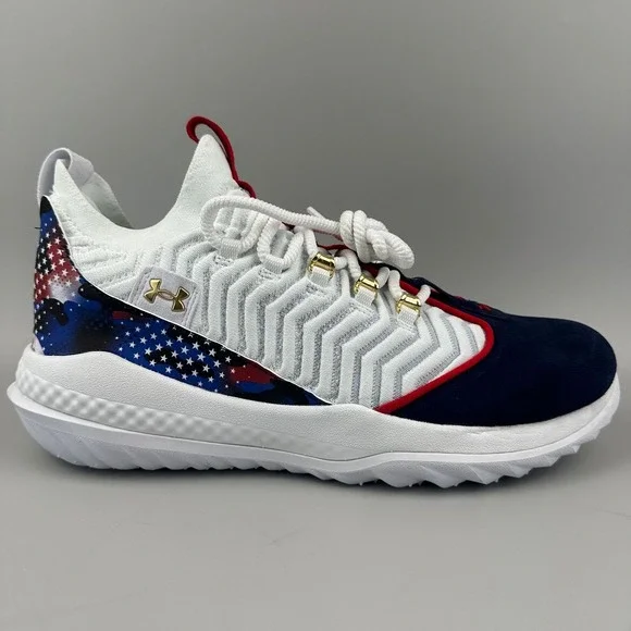 Under Armour Harper 9 Turf Baseball Shoes Mens Size 11.5 Red White Blue USA NEW - Picture 1 of 6